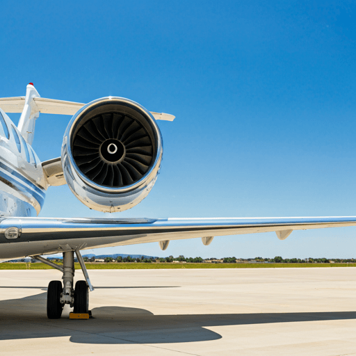 Close up of a private jet engine