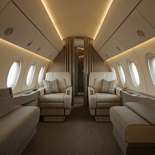 Interior of a luxury jet cabin lounge